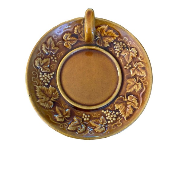 Amber Glazed Grapes & Leaves Candle Plate Holder Portugal - Picture 1 of 6